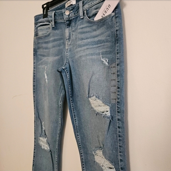 GUESS POWER STRETCH SKINNY DESTROYED LOW RISE JEANS WOMEN'S SIZE 31 REG - Picture 7 of 16